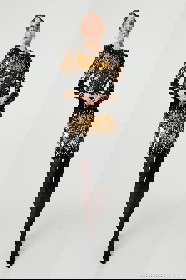 Gold | Sparkly Sequin Long Sleeve Mini Dress
