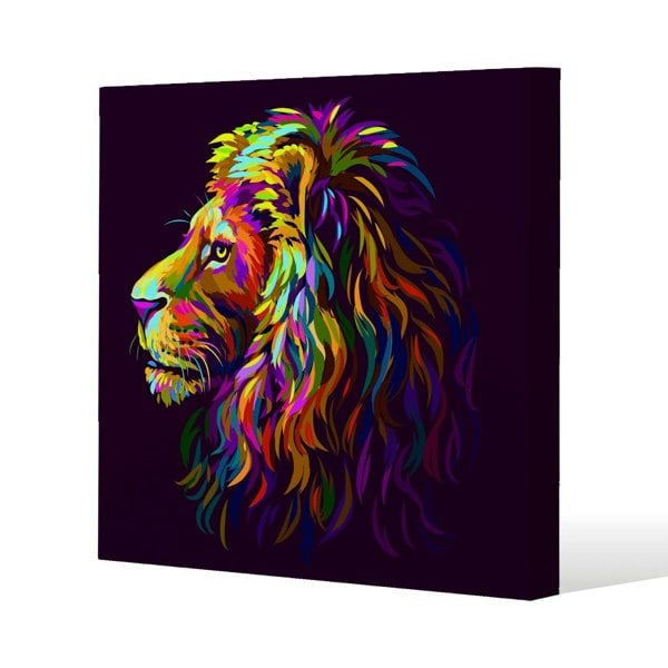 Benjamin Tate Design lion's head on a purple background in popart style Slim Style Canvas Print  30x30cm , 15mm Slim Real wood.