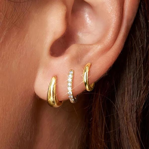 Elk & Bloom Set of Three 14k Gold Chunky Huggie Cubic Hoops