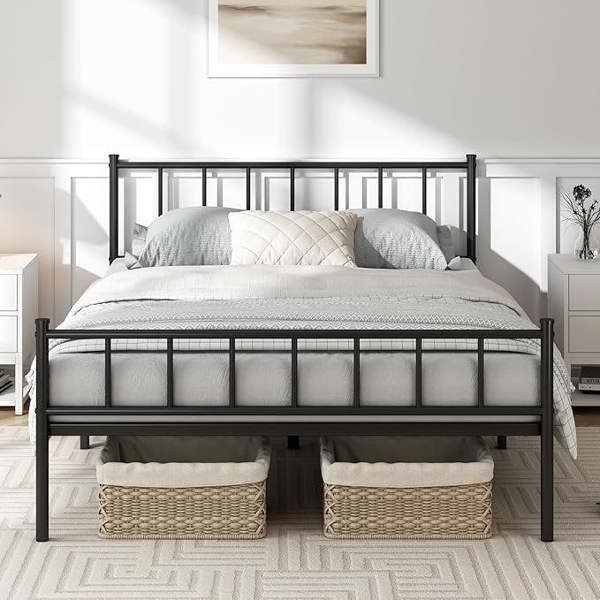 Metal Bed Frame King 5ft Black Metal Frame with Head and Footboard – Finn