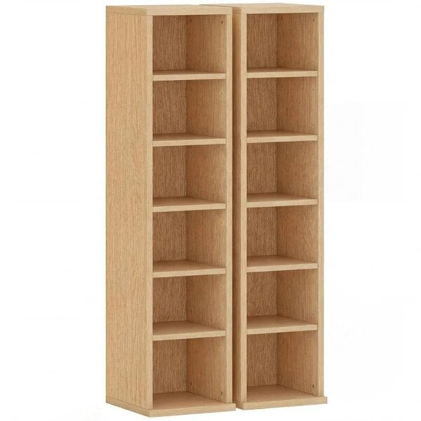 Bobobiy Set of 2 CD Media Display Shelf Unit Tower Rack with Adjustable Shelves, Natural