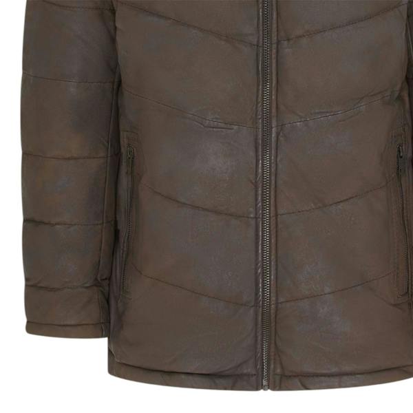 Infinity Leather Men's Leather Quilted Jacket Hooded Puffer Winter Coat - Olyic