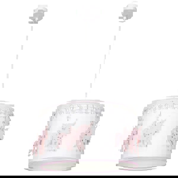 Milagro Uni 37CM Ceiling Lamp 1XE27 Hand Made In Quality White Fabric With Crystals and Delicate Pink Wooden Unicorn Motifs