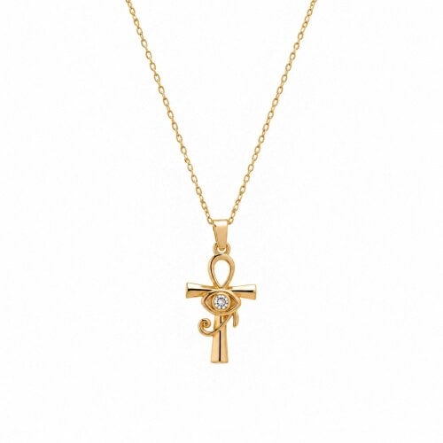 Spero London Sterling Silver Egyptian Ankh and White Eye Necklace