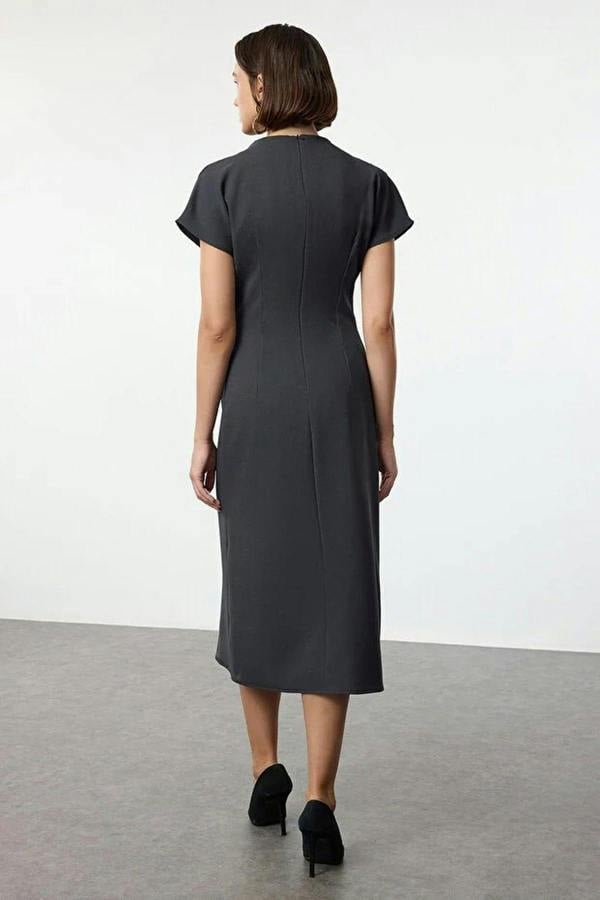 WOVCOR A-Line Cowl Neck Midi Woven Dress