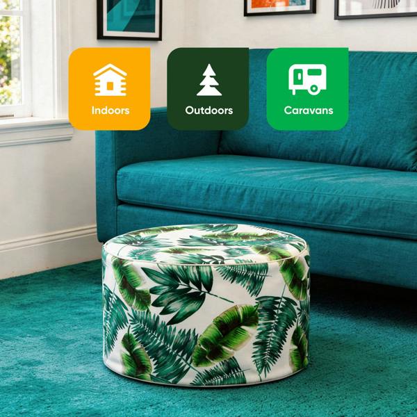 Gardenwize Outdoor Pouf Ottoman – Botanical Green Palm Inflatable Footstool