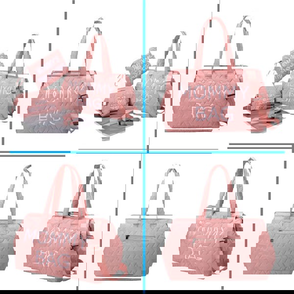 Anymom Mommy Baby Changing Bag Pink Handbag Diamond 5Pcs set with Changing Pad