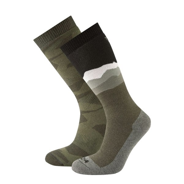 TOG24 Mens Aleko Logo Ski Socks (Pack of 2) - Khaki/Black