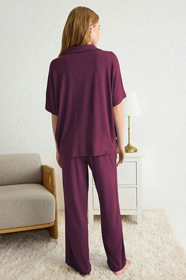 Collar Button-Through Long Sleeve Relaxed Fit Pyjama Set