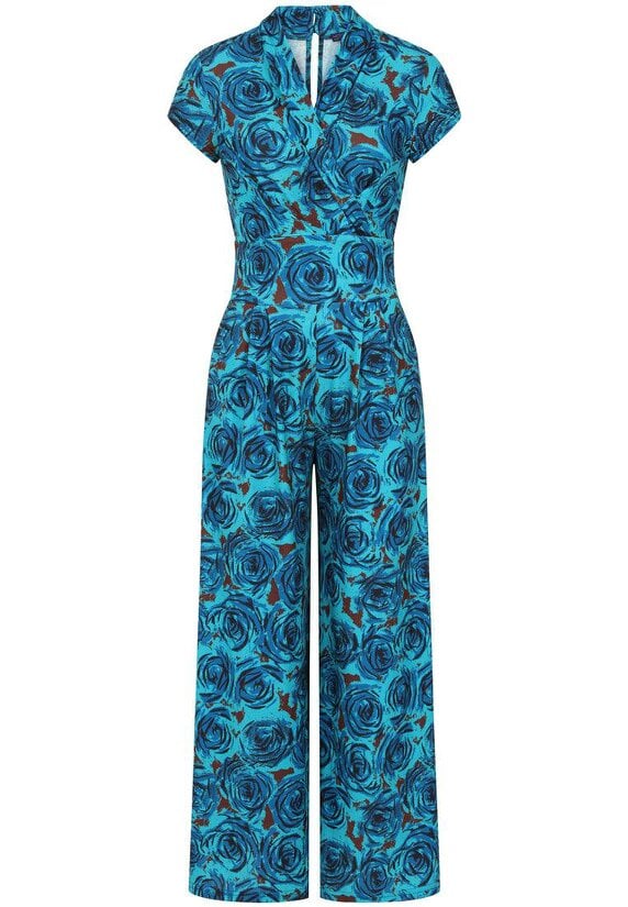 HotSquash V Neck Wide Leg Jumpsuit with Cap Sleeves