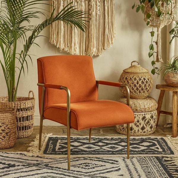 Wyld Haus Luxemburg Upholstered Burnt Orange Velvet and Brass Armchair