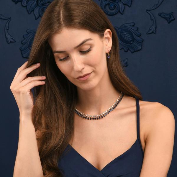 Zavana Blue Crystal Necklace with Round & Pear Shaped Cubic Zirconia Stones For Women