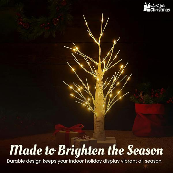 Just for Christmas Birch Tree Battery Operated Xmas Decoration Twig Tree Lamp with 70 Warm White LEDs