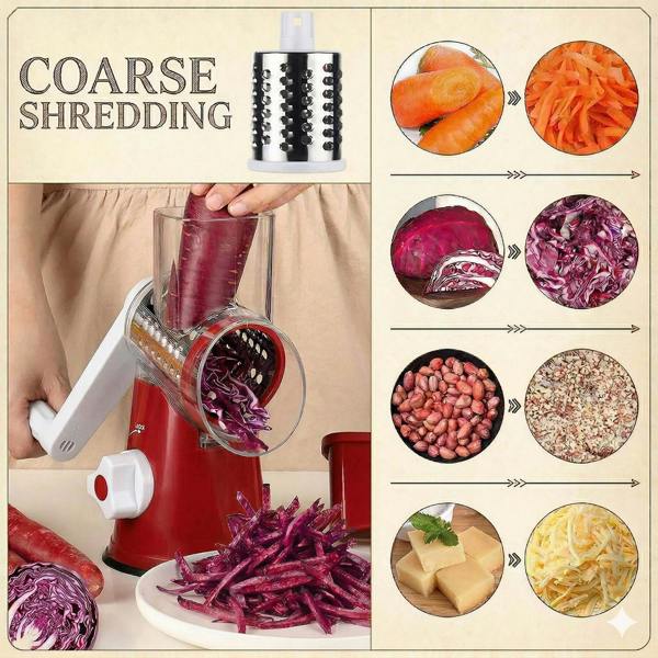 Dragodirect 3 in 1 Cheese Grater Rotary Shredder with Handle Kitchen Tool