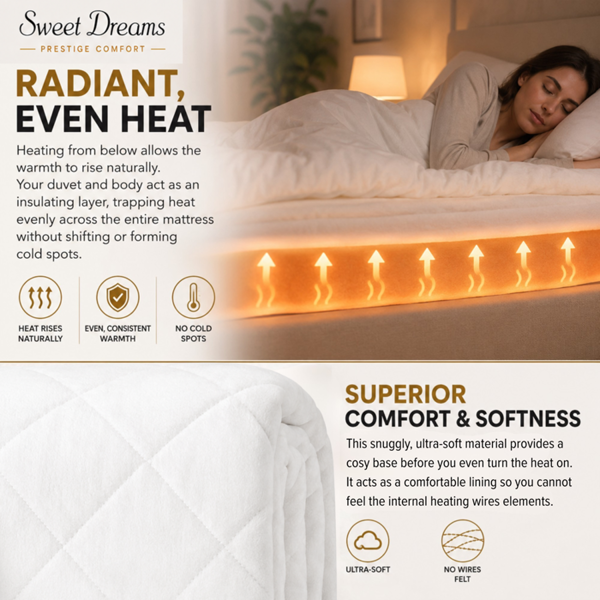 Sweet Dreams Electric Blanket King Size - Plush Fleece Quilted - 10 Timer & 9 Heat Settings - Overheat Protection