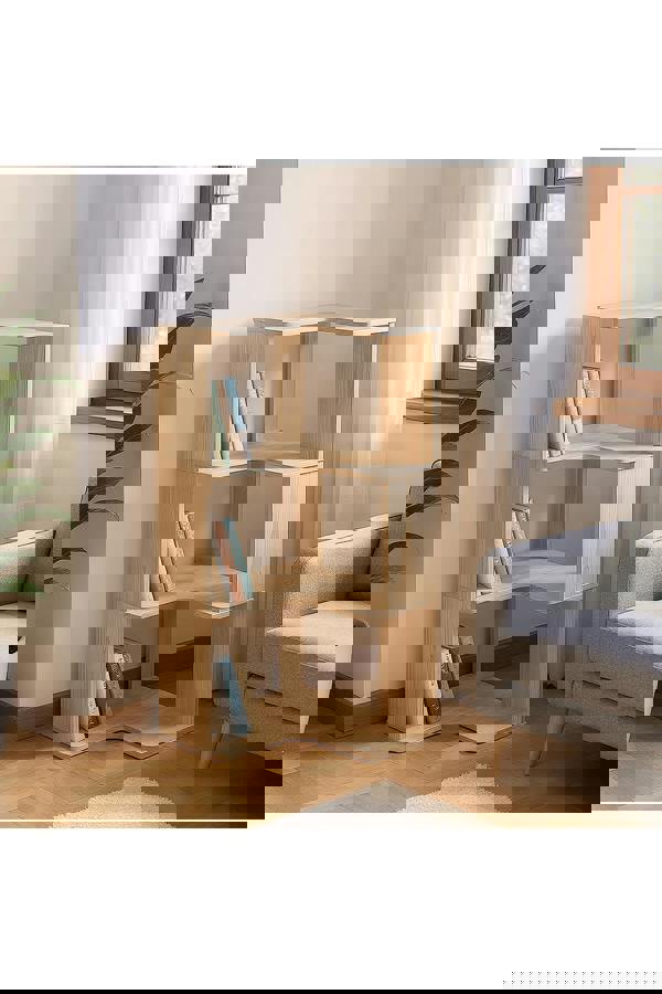 Living and Home 4-Tier L-shaped Corner Bookshelf Wooden Storage Rack Bookcase Holder Organizer