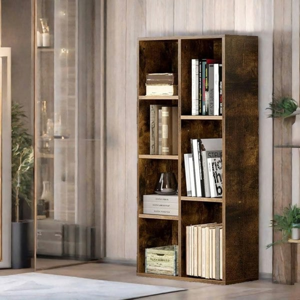 Rafaelo Mobilia Industrial 7 Compartment Book Shelf Rustic Brown