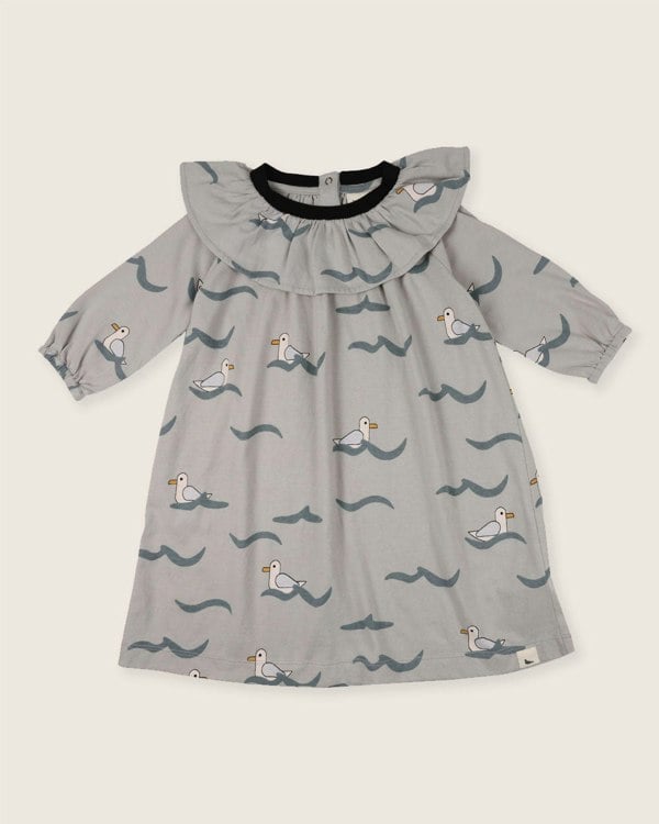 organic cotton Grey Seagull Print Dress- image 1