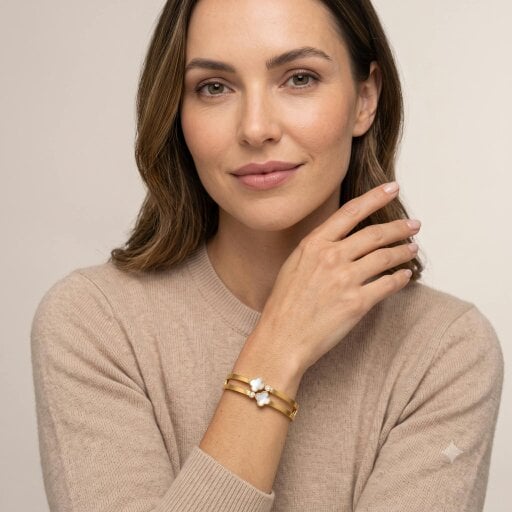 The Colourful Aura 18k Gold Plated Double Band Clover Bangle Bracelet