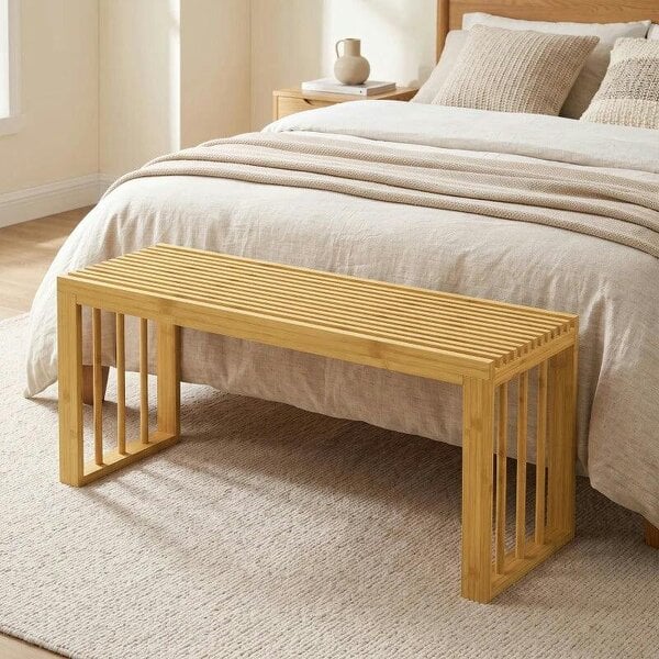 90 cm Bamboo Shoe Bench Backless Hallway Bench Seat, Wood Indoor Decor for Entryway, Natural