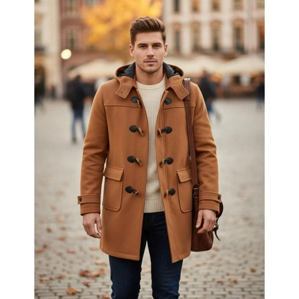 TruClothing Men's Classic Toggle Fastener Hooded Duffle Coat