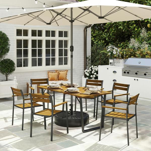 Outsunny 7 Piece Garden Dining Set with Table and 6 Stackable Chairs, Brown
