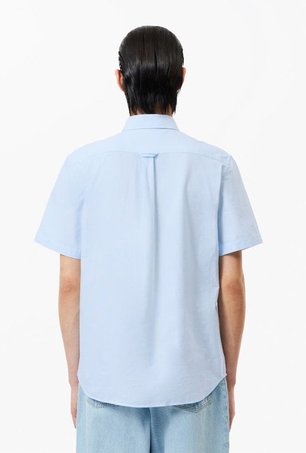 Lacoste Men's Regular Fit Short Sleeved Oxford Shirt - Blue
