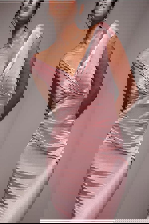 Satin Off The Shoulder Maxi Dress - Pink DR3580