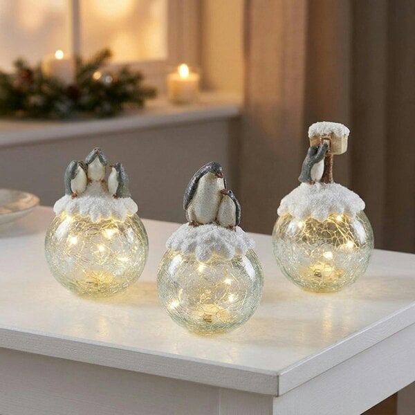 Garden Greatness Three Penguins On Light Up Globes Ornament