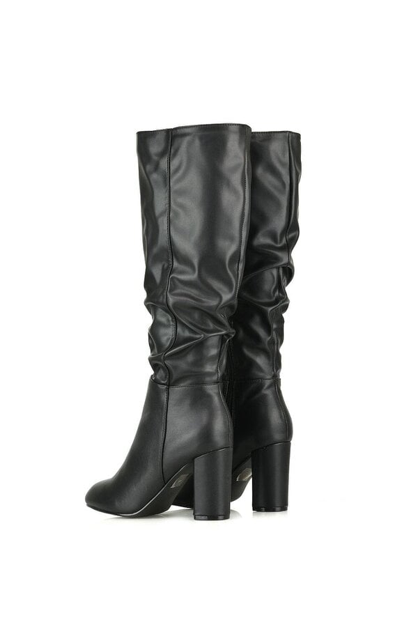 XY LONDON Ruched Zip-up Block Heeled Knee Calf Boots