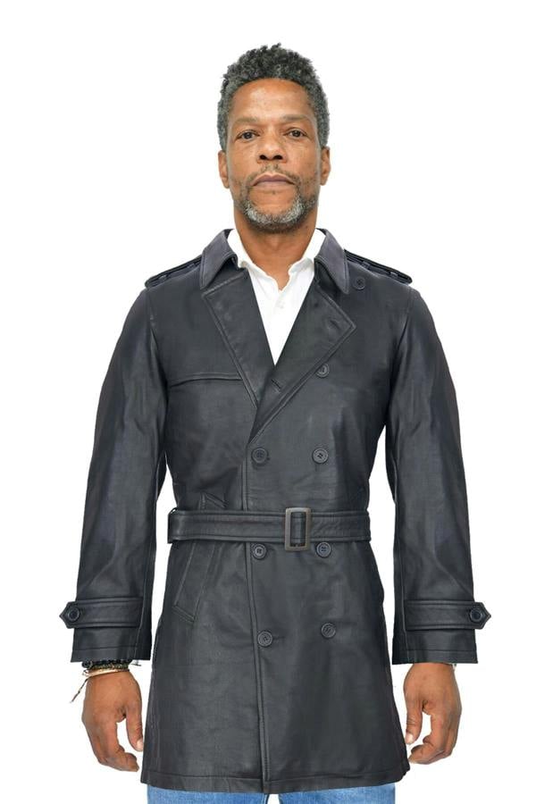 Infinity Leather Mens Black Leather Trench Coat-Memphis