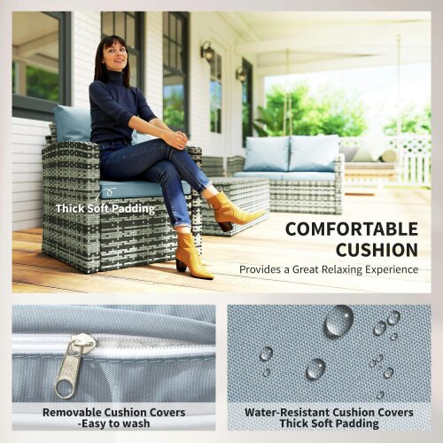 Wyld Haus Vaveyo Rattan Grey 7 Seater Outdoor Sofa Set With Storage Tables And Cushions