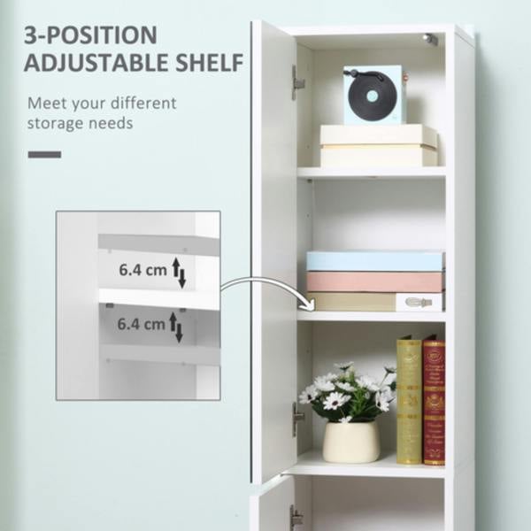 Dyzi Tall Mirrored Bathroom Cabinet 5 Shelves Adjustable Storage White