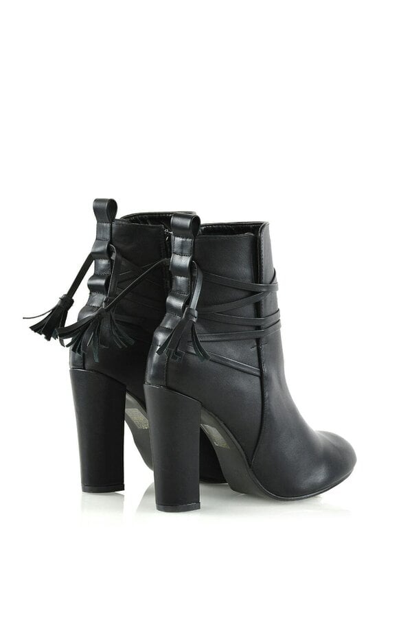 XY LONDON Tie up Tassel Detail Block High Heel Ankle Boots
