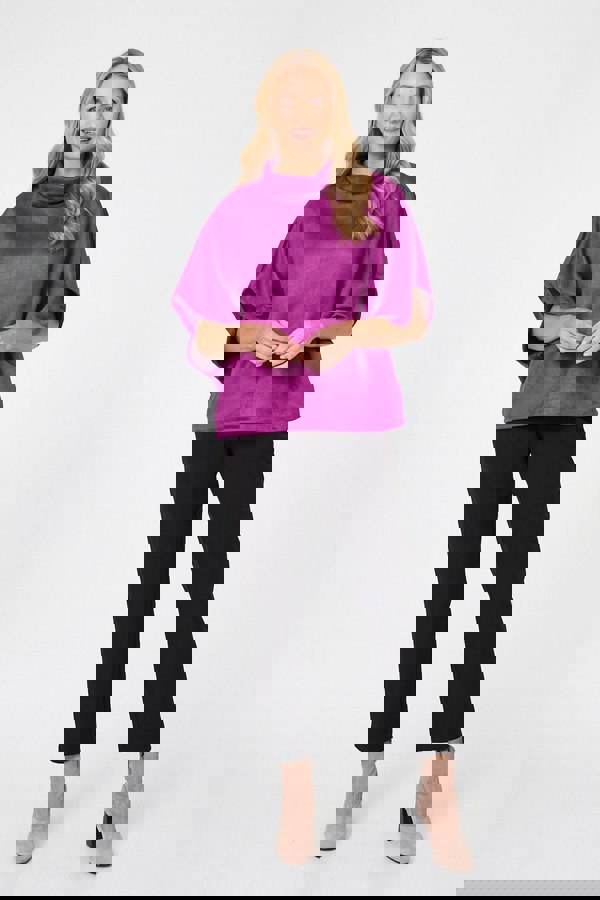 Purple | Suedette Cowl Neck Batwing Sleeve Top
