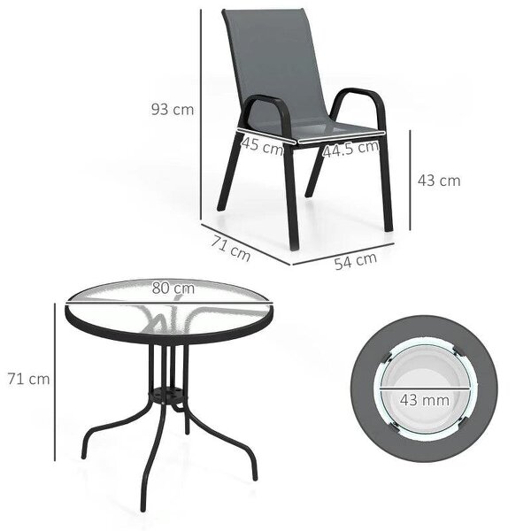 Five-Piece Steel Patio Set, with Glass-Top Table - Dark Grey