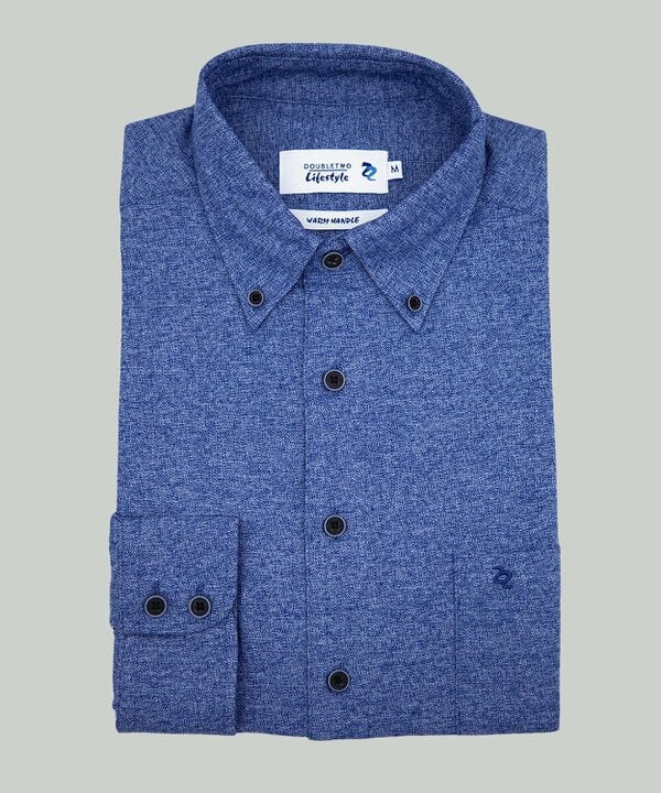 Navy Brushed Cotton Button-Down Collar Casual Shirt