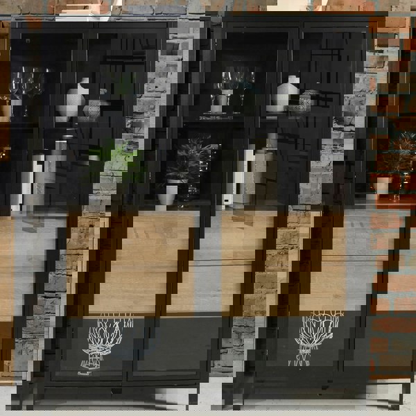 Furniture To Go High Rock Extra Wide Display Cabinet in Matt Black/Riviera Oak