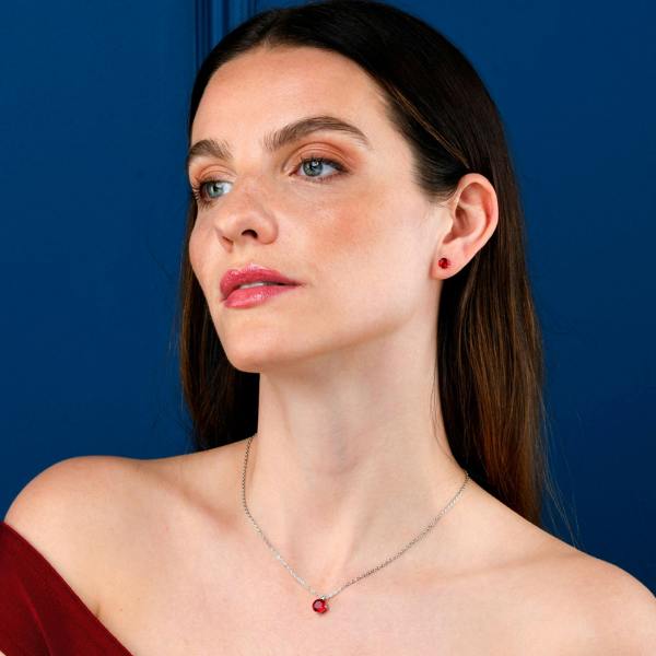 namana Dainty 925 Sterling Silver Red Round Solitaire Pendant Necklace for Women