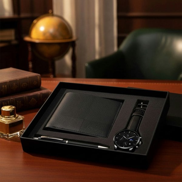 smartbies Luxury 3-Piece Men's Gift Set: Watch, Wallet & Pen