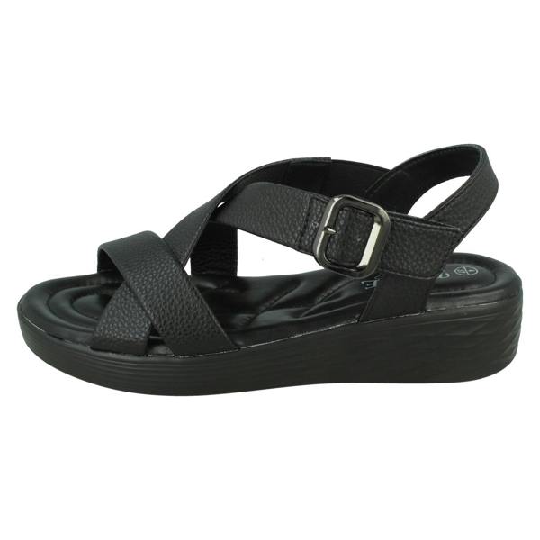 Eaze Ladies Eaze Low Wedge Cross Strap Sandal with Buckle F12078