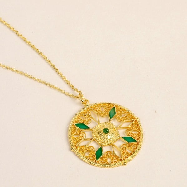 Lila Rasa Filigree Medallion Green Onyx Necklace