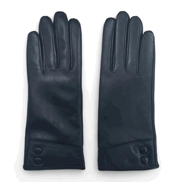 Women's Genuine Leather Decorative Buttons Gloves - Black - Infinity Leather - 4