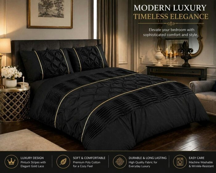 Night Zone Eleanor Pintuck Polycotton Duvet Cover Set – Hotel Style Textured Bedding