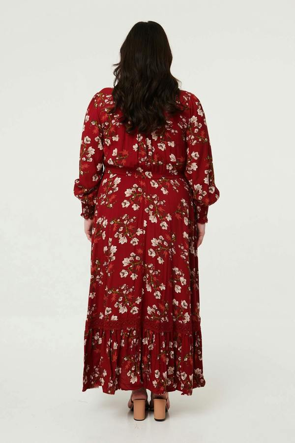 Izabel London Curve Floral Shirred V-Neck Maxi Dress