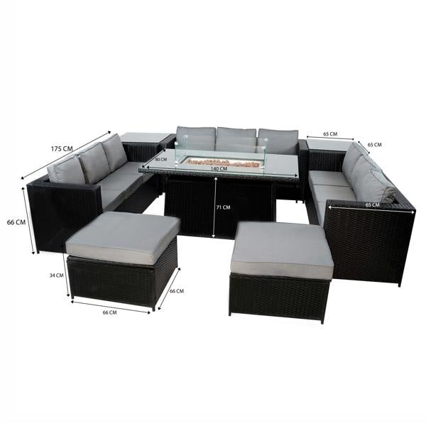 Monstershop 11 Seater Rattan Furniture Set With Firepit – Black