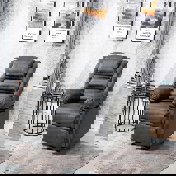 SQUAREBOXX Lisbon Home Lounge Leather Manual Recliner Armchair in Grey