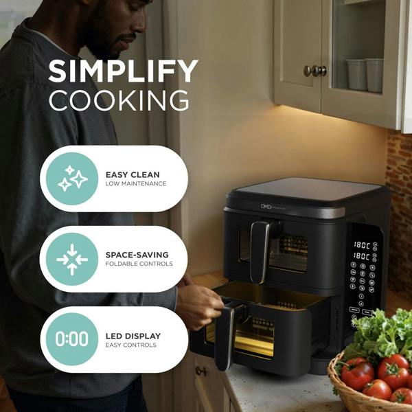 DMD Collective 11L Double Air Fryer with Dual Drawers and 12 Cooking Functions