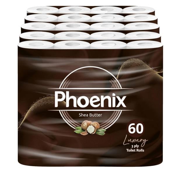 Phoenix Soft Shea Butter Fragranced Quilted White 3 Ply Toilet Paper (60 Pack)
