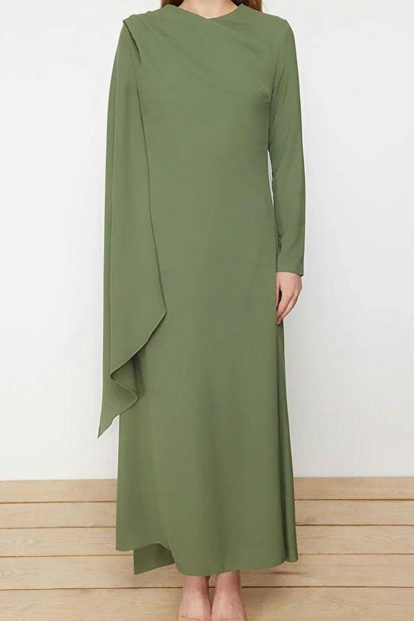 WOVCOR Draped Long Sleeve Maxi Dress with Asymmetric Detail